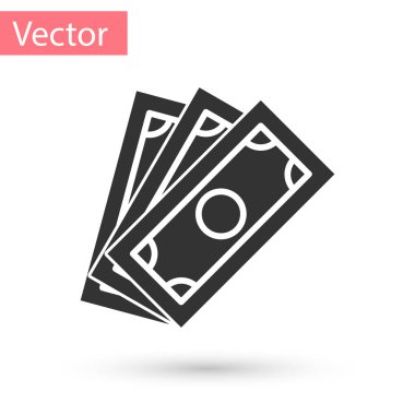 Grey Stacks kağıt para ikonu beyaz arka planda izole. Para desteleri. Para birimi. Vektör İllüstrasyonu