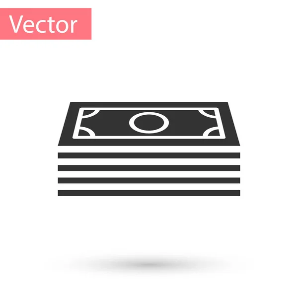 Серые стопки бумажные деньги денежные значок изолированы на белом фоне. Пачки денежных купюр. Валюта счета. Векторная миграция — стоковый вектор