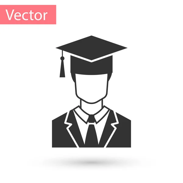 Grey Male Graduate Student Profile Gown Graduation Cap Icon Isolated — Stock Vector