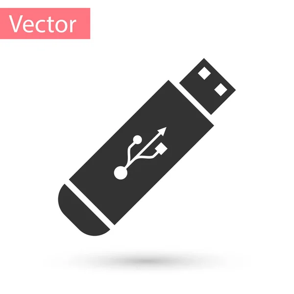 Ícone cinza da unidade flash USB isolado no fundo branco. Ilustração vetorial — Vetor de Stock