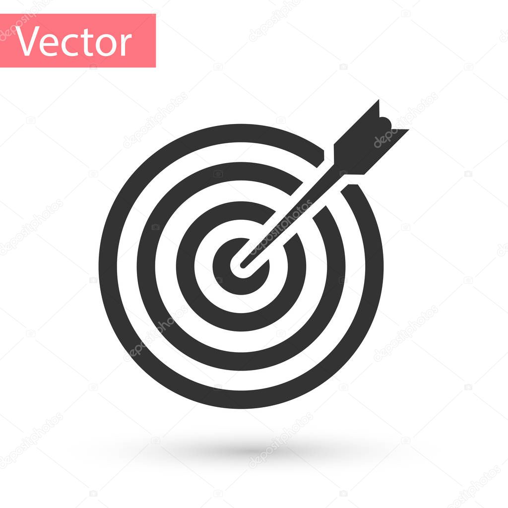 Grey Target with arrow icon isolated on white background. Dart board sign. Archery board icon. Dartboard sign. Business goal concept. Vector Illustration