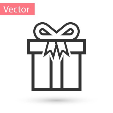 Gri hediye kutusu simgesi beyaz arka plan üzerinde izole. Vektör çizim