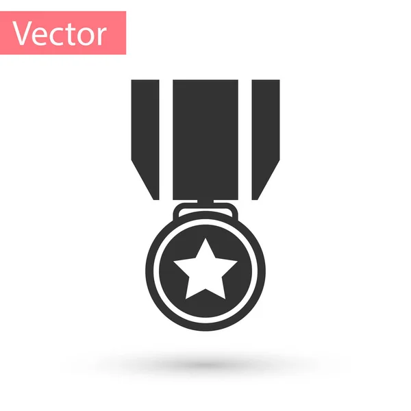 Graue Medaille mit Sternsymbol auf weißem Hintergrund. Siegerzeichen. Medaille verliehen. Vektorillustration — Stockvektor