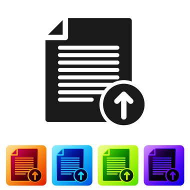 Beyaz arka plan üzerinde izole siyah Upload dosya simgesini tıklatın. Dosya belge simgesi. Belge oku. Simge renk kare düğmeleri ayarlayın. Vektör çizim