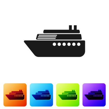 Beyaz arka plan üzerinde izole siyah gemi simgesi. Simge renk kare düğmeleri ayarlayın. Vektör çizim