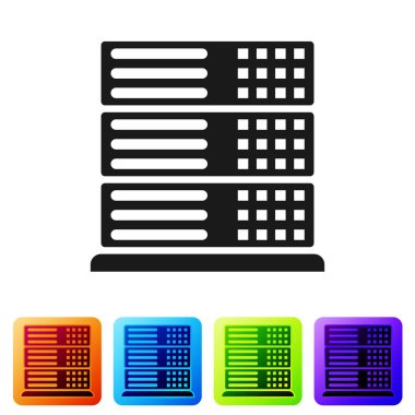 Sunucu, veri, Web Hosting simgesi beyaz arka plan üzerinde izole siyah. Simge renk kare düğmeleri ayarlayın. Vektör çizim