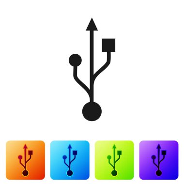 Siyah Usb sembolü simgesi beyaz arka plan üzerinde izole. Simge renk kare düğmeleri ayarlayın. Vektör çizim