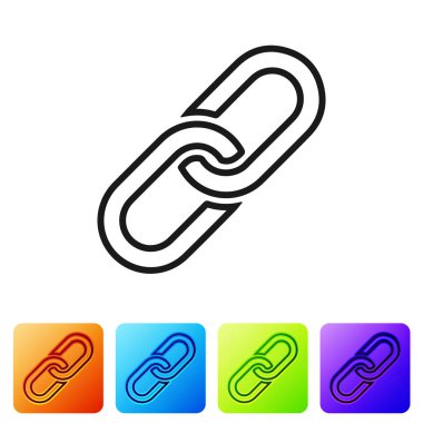 Siyah zinciri bağlantı simgesi beyaz arka plan üzerinde izole. Tek bağlantı. Simge renk kare düğmeleri ayarlayın. Vektör çizim