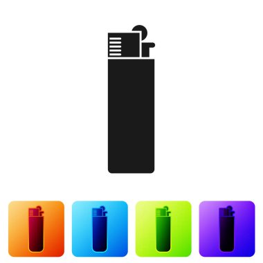 Beyaz arka plan üzerinde izole siyah çakmak simgesi. Simge renk kare düğmeleri ayarlayın. Vektör çizim