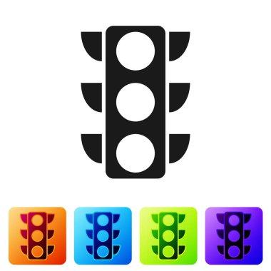 Beyaz arka plan üzerinde izole siyah trafik ışık kutsal kişilerin resmi. Simge renk kare düğmeleri ayarlayın. Vektör çizim