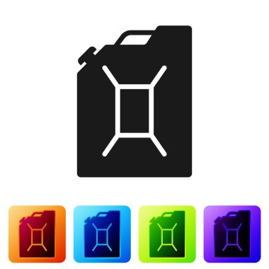 Siyah teneke kutu beyaz arka plan üzerinde izole benzin simgesi. Dizel benzin simgesi. Simge renk kare düğmeleri ayarlayın. Vektör çizim