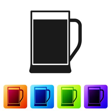 Beyaz arka plan üzerinde izole bira simgesinin siyah cam. Simge renk kare düğmeleri ayarlayın. Vektör çizim