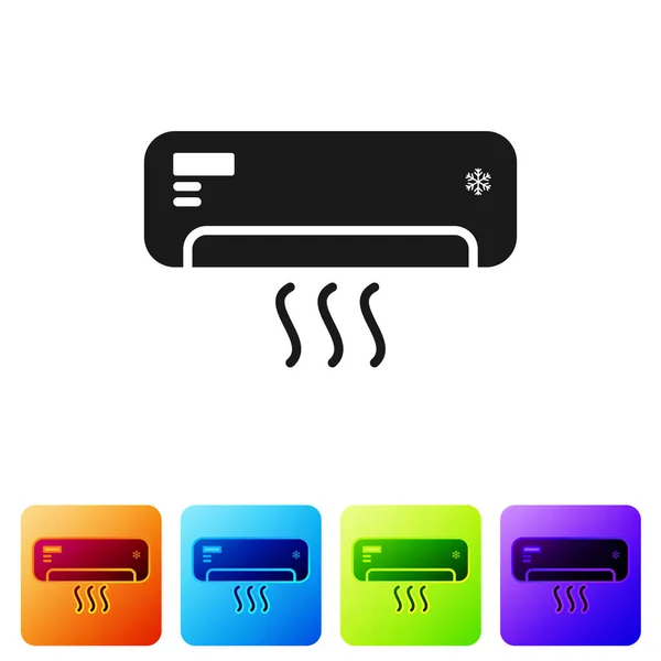 Klima beyaz arka plan üzerinde izole temiz hava simgesi olan siyah. Sistem Klima işareti bölün. Serin ve soğuk İklim kontrol sistemi. Simge renk kare düğmeleri ayarlayın. Vektör çizim