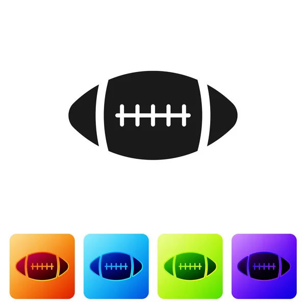Icono de pelota de fútbol americano negro aislado sobre fondo blanco. Establecer icono en los botones cuadrados de color. Ilustración vectorial — Archivo Imágenes Vectoriales