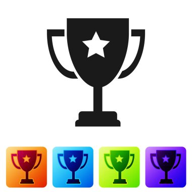 Gri Trophy Kupası simgesi beyaz arka plan üzerinde izole. Ödülü sembolü. Şampiyon Kupası simgesi. Simge renk kare düğmeleri ayarlayın. Vektör çizim