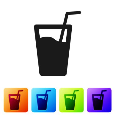 Cam tüp simgesi beyaz arka plan üzerinde izole içmek için su ile gri. Soda cam. Simge renk kare düğmeleri ayarlayın. Vektör çizim