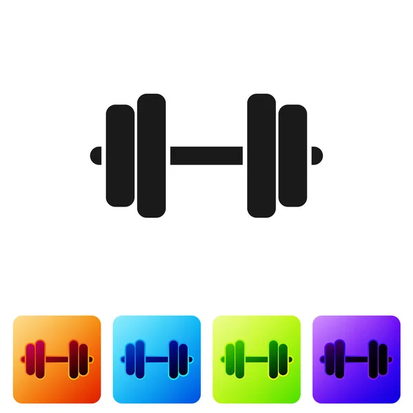 Grey Dumbbell icon isolated on white background. Muscle lifting icon, fitness barbell, gym icon, sports equipment symbol, exercise bumbbell. Set icon in color square buttons. Vector Illustration — Stock Vector
