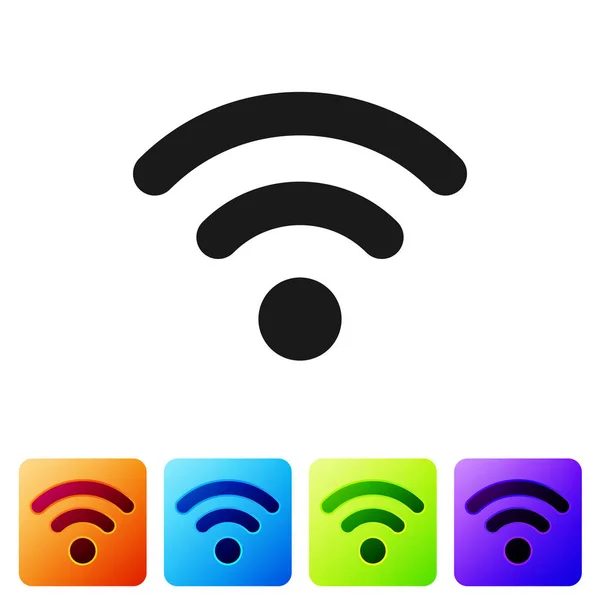 灰色 wi-fi 无线网络符号图标隔离在白色背景。在颜色正方形按钮中设置图标。矢量插图 — 图库矢量图片