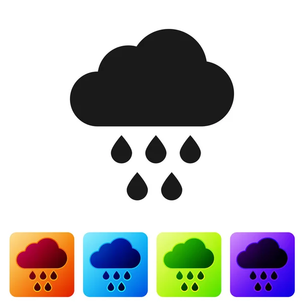 Graue Wolke mit Regensymbol auf weißem Hintergrund. Regenwolken Niederschlag mit Regentropfen. setzen Sie das Symbol in quadratischen Schaltflächen. Vektorillustration — Stockvektor