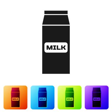 Gri kağıt paket süt simgesi beyaz arka plan üzerinde izole. Süt paket işareti. Simge renk kare düğmeleri ayarlayın. Vektör çizim