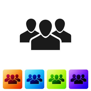 Gri kullanıcılar grup simgesi beyaz arka plan üzerinde izole. İnsanlar simge grubu. İş avatar sembolü - simge kullanıcılar profil. Simge renk kare düğmeleri ayarlayın. Vektör çizim