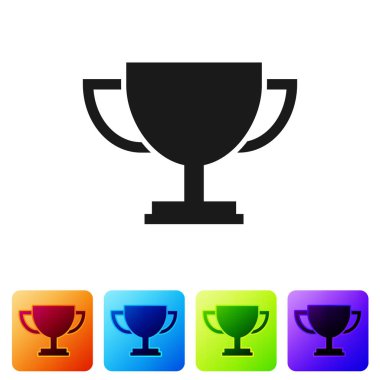 Gri Trophy Kupası simgesi beyaz arka plan üzerinde izole. Ödülü sembolü. Şampiyon Kupası simgesi. Simge renk kare düğmeleri ayarlayın. Vektör çizim