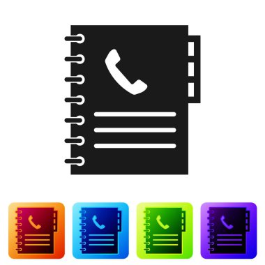 Gri telefon kitap simgesi beyaz arka plan üzerinde izole. Adres defteri. Telefon rehberi. Simge renk kare düğmeleri ayarlayın. Vektör çizim