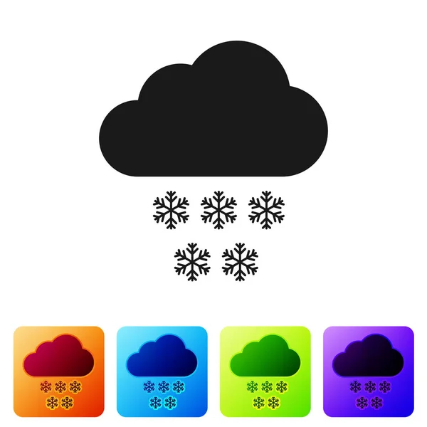 Черный с иконой снега на белом фоне. Облако со снежинками. Единая икона погоды. Снежный знак. Установите значок в цветные квадратные кнопки. Векторная миграция — стоковый вектор
