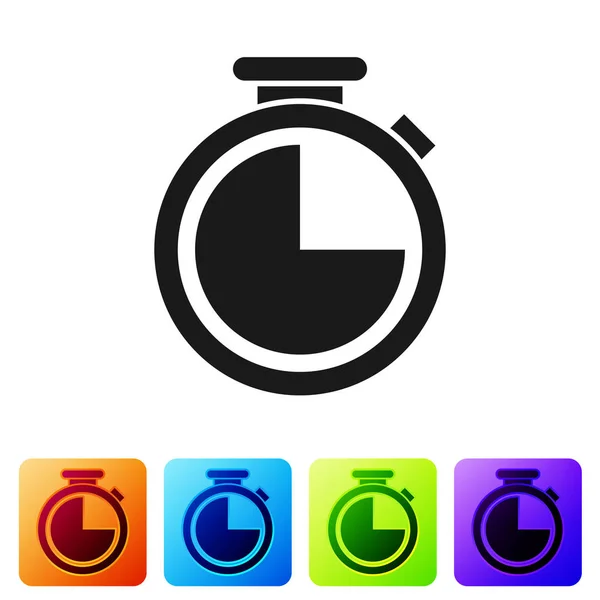 Szürke időmérője ikon elszigetelt fehér background. Idő időzítő jele. Színes négyzet alakú gombok beállítása ikonra. Vektoros illusztráció — Stock Vector
