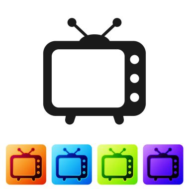 Beyaz arka plan üzerinde izole gri Tv simgesi. Televizyon işareti. Simge renk kare düğmeleri ayarlayın. Vektör çizim