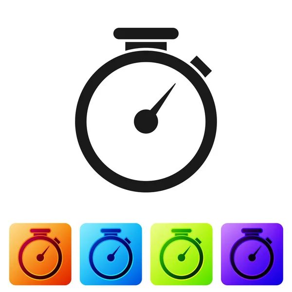 Grey Stopwatch pictogram geïsoleerd op een witte achtergrond. Time timer teken. Het vastgestelde pictogram in vierkante knoppen in kleur. Vectorillustratie — Stockvector