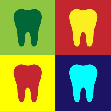 Renkli arka planlar üzerinde izole renk diş simgesi. Diş diş hekimliği kliniği veya diş hekimi Tıp Merkezi ve diş macunu paket simgesi. Düz tasarım. Vektör çizim 