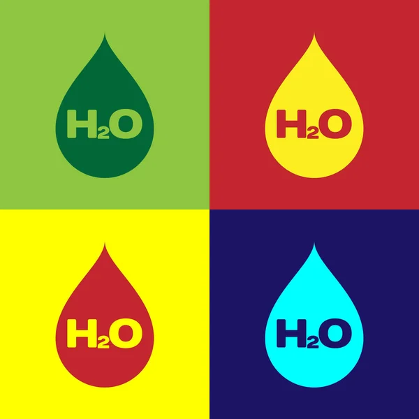 彩色水滴与 h2o 图标隔离在颜色背景上。水配方。扁平设计。矢量插图 — 图库矢量图片
