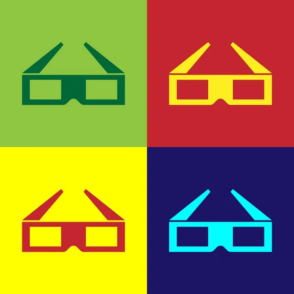 Farb-3D-Kinobrille Symbol isoliert auf farbigen Hintergründen. flache Bauweise. Vektorillustration — Stockvektor