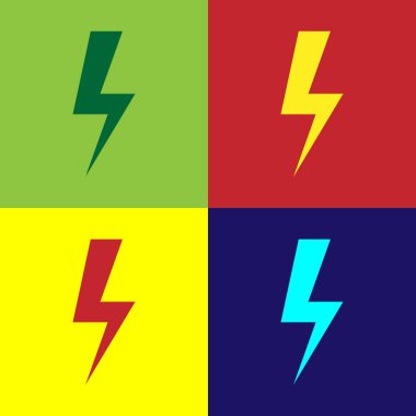 Renkli arka planlar üzerinde izole yıldırım cıvata simge renk. Flash simgesi. Ücretsiz flash simgesi. Thunder cıvata. Grev aydınlatma. Düz tasarım. Vektör çizim