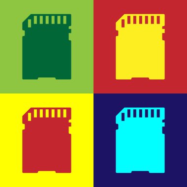 Renkli arka planlar üzerinde izole renk Sd kartı simgesi. Hafıza kartı. Uyarlamak kutsal kişilerin resmi. Düz tasarım. Vektör çizim