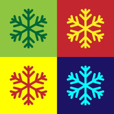 Renkli arka planlar üzerinde izole Colorsnowflake simgesi. Düz tasarım. Vektör çizim