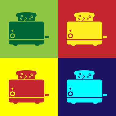 Renkli arka planlar üzerinde izole tost simgesi olan renk ekmek kızartma makinesi. Düz tasarım. Vektör çizim