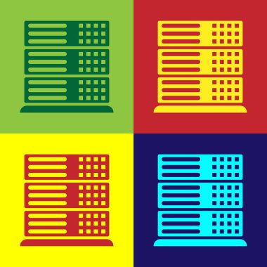 Sunucu, veri, renkli arka planlar üzerinde izole Web Hosting simge renk. Düz tasarım. Vektör çizim