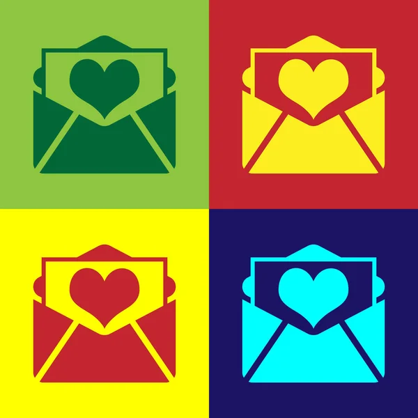Färg kuvert med Valentine hjärta ikon isolerad på färgbakgrunder. Brev kärlek och romantik. Platt design. Vektorillustration — Stock vektor