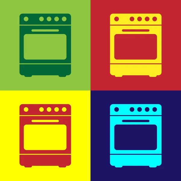 Color Oven icon isolated on color backgrounds. Stove gas oven sign. Flat design. Vector Illustration — Stock Vector