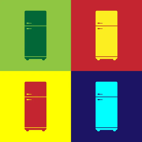 Színe a hűtőszekrény ikon a színes hátterek elszigetelt. Hűtő-fagyasztó hűtőszekrény. Háztartási tech és készülékek. Lapos kivitel. Vektoros illusztráció — Stock Vector