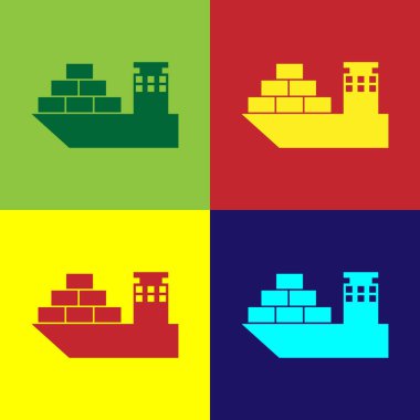 Renkli arka planlar üzerinde izole kargo gemisi simge renk. Düz tasarım. Vektör çizim