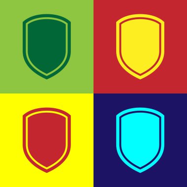 Renkli arka planlar üzerinde izole renk kalkan kutsal kişilerin resmi. İşareti koru. Düz tasarım. Vektör çizim