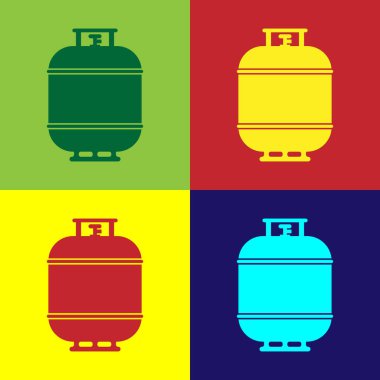 Renkli arka planlar üzerinde izole propan gazı tankı simge renk. Yanıcı gaz tankı simgesi. Düz tasarım. Vektör çizim