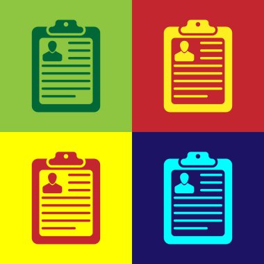 Pano renk renkli arka planlar üzerinde izole özgeçmiş ve adam siluet simge ile. CV uygulama. Özgeçmiş, iş başvuru formu profil fotoğraf konsepti ile. Düz tasarım. Vektör çizim