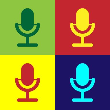Renkli arka planlar üzerinde izole mikrofon simgenin renk. Hava radyo mikrofon mikrofon. Konuşmacı işareti. Düz tasarım. Vektör çizim