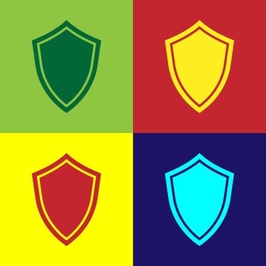 Renkli arka planlar üzerinde izole renk kalkan kutsal kişilerin resmi. İşareti koru. Düz tasarım. Vektör çizim