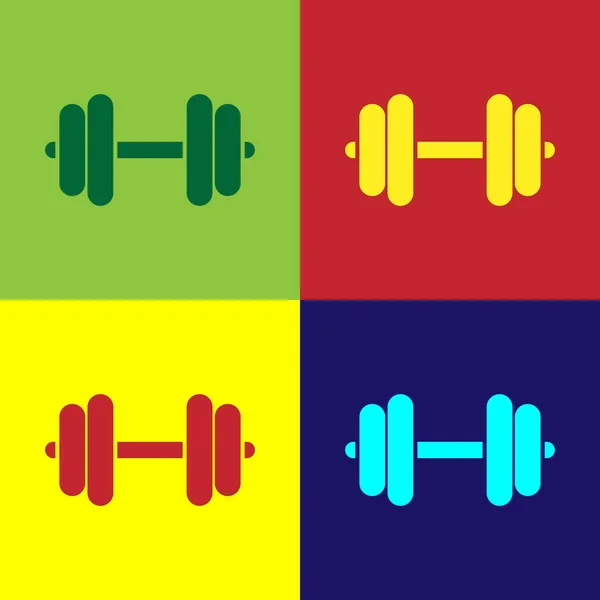 Цвет Dumbbell значок изолирован на цветном фоне. Значок для поднятия мышц, фитнес-штанга, значок тренажерного зала, символ спортивного инвентаря, штанга. Плоский дизайн. Векторная миграция — стоковый вектор