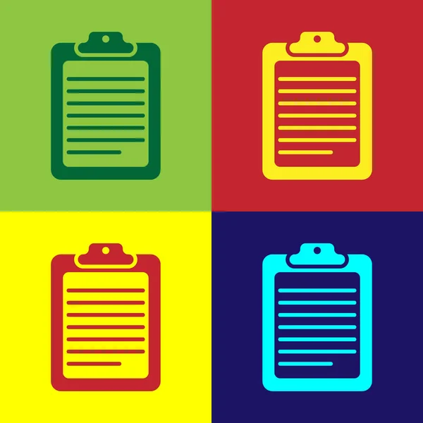 Portapapeles de color con icono de documento aislado en fondos de color. Diseño plano. Ilustración vectorial — Archivo Imágenes Vectoriales